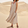 Robe sans manches en coton et lin pour femme