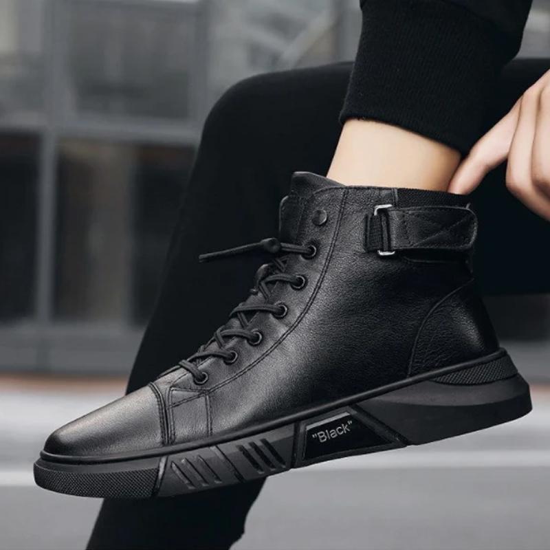 Bottes En Cuir Chaudes Noires