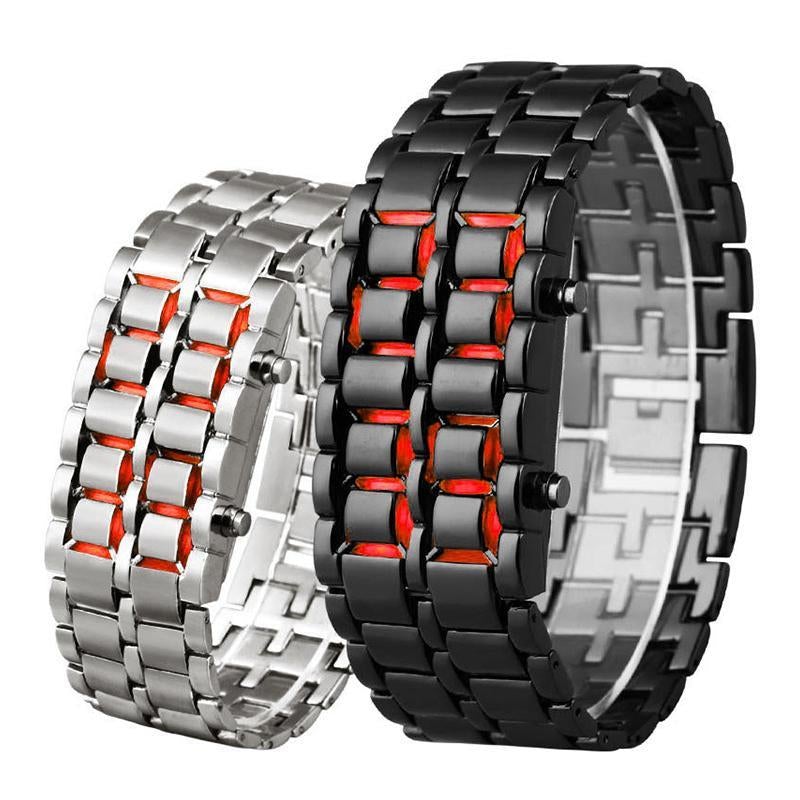 Montre-bracelet Numérique à LED en Acier Inoxydable Design Lave pour Hommes