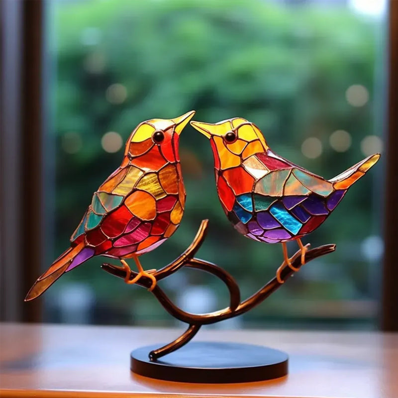 Ornements en Verre Teinté Oiseaux sur Branches