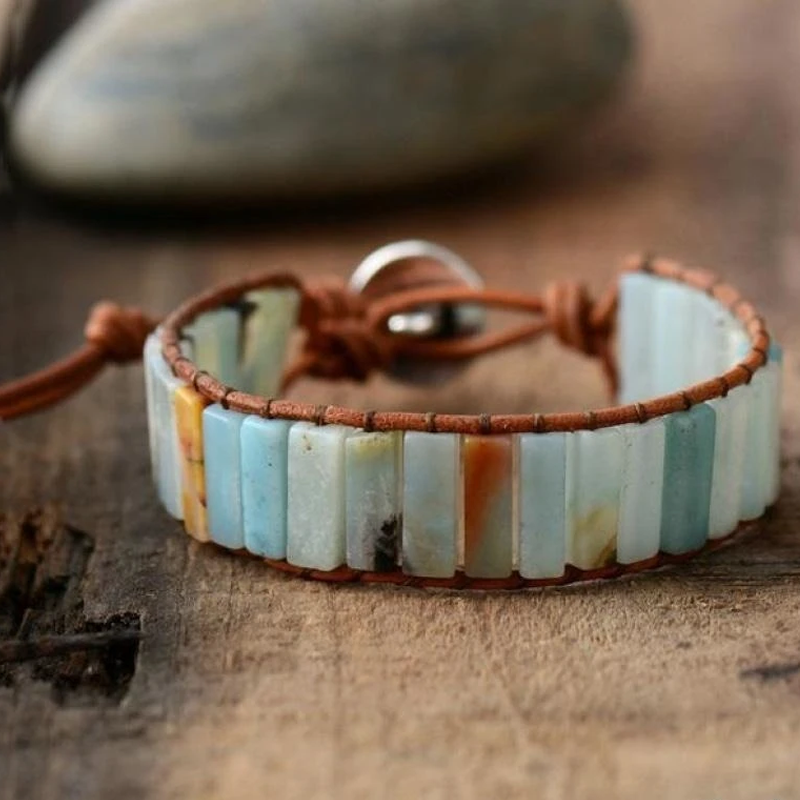 Bracelet en Pierre d'Amazonite Semi-précieuse Naturelle fait à la main