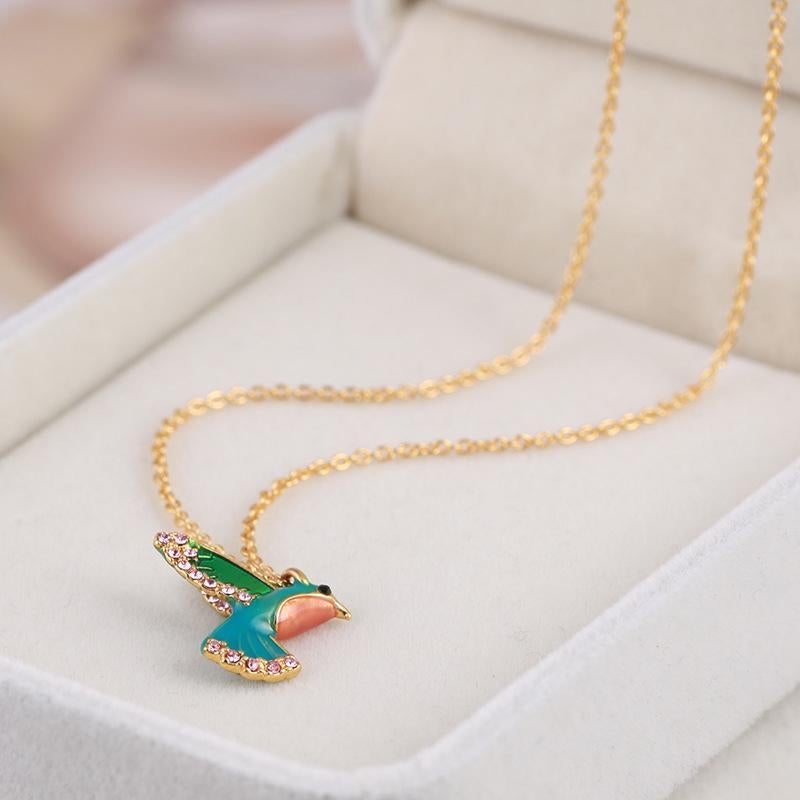 Collier Colibri Diamant Coloré