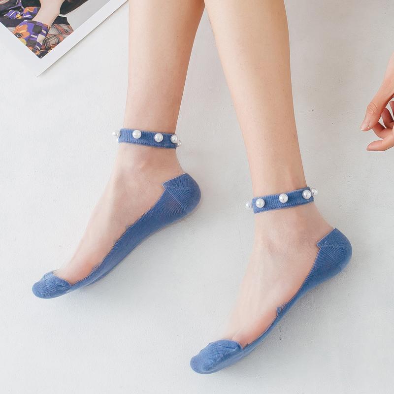 Chaussettes Transparentes avec Perles pour Femmes