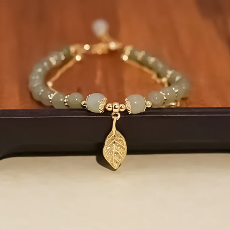 Bracelet en Jade Hetian avec Feuille