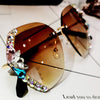 Lunettes de Soleil Vintage à la Mode en Strass sans Monture